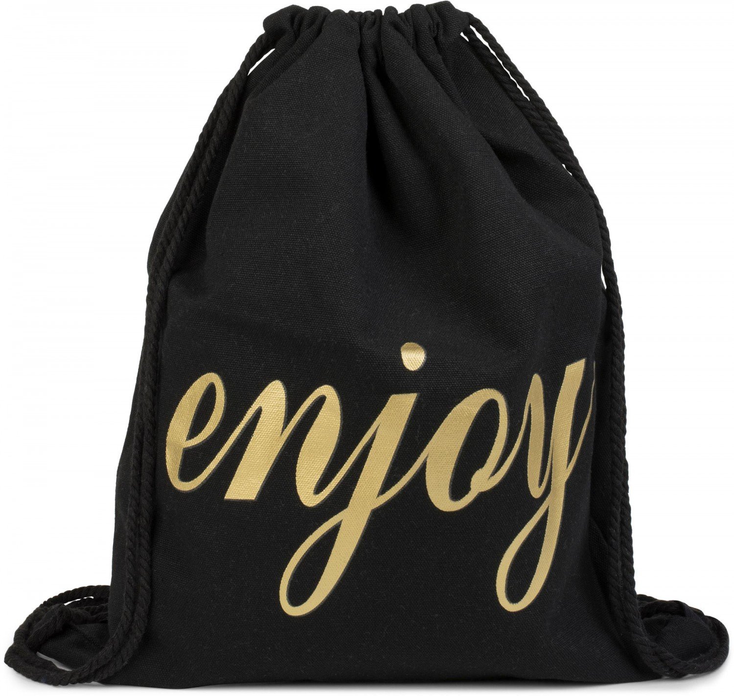 styleBREAKER statement gym bag with 'enjoy' print in canvas look, rucksack, backpack, sports bag, unisex 02012143, color:Black