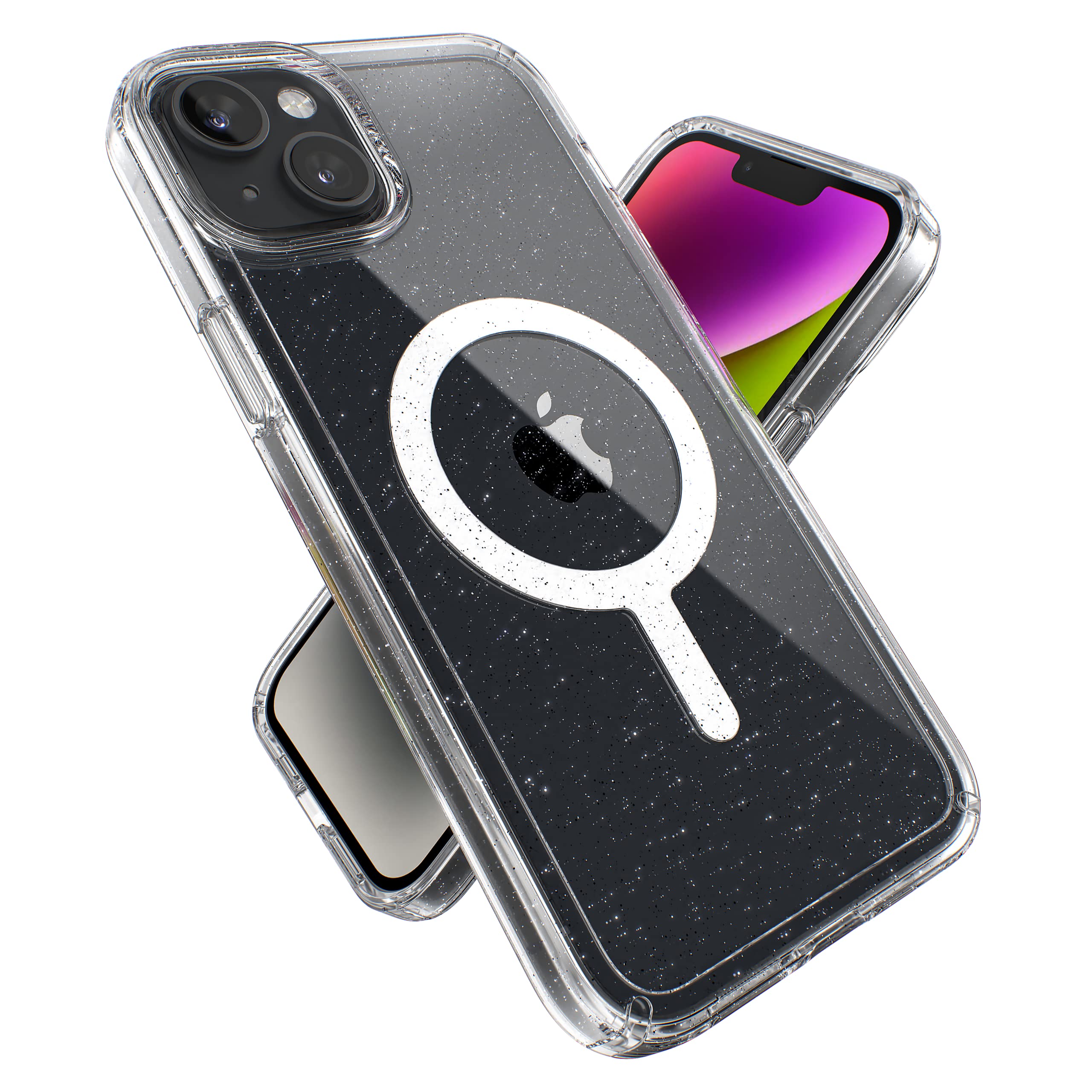 Photo 1 of Speck Clear iPhone 15 Plus & 14 Plus Case - Slim, Built for MagSafe, Scratch Resistant & Drop Protection Clear Phone Case - Anti-Yellowing - 6.7" iPhone Case - Dual Layer - Platinum Glitter GemShell