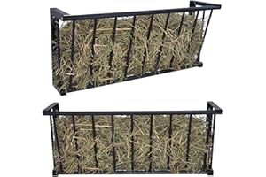 BUYYAH 2Pcs Wall Mount Hay Rack, 40'' Long Livestock Hay Feeder with 25 Gallon Capacity, Carbon Steel Hay Feeder for Sheep, Goats, Horses, Indoor Outdoor Uses
