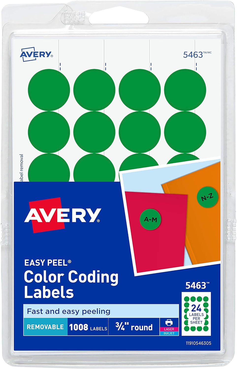 AVERY Print/Write Self-Adhesive Removable Labels, 0.75 Inch Diameter, Green, 1008 per Pack (05463) : All Purpose Labels : Office Products