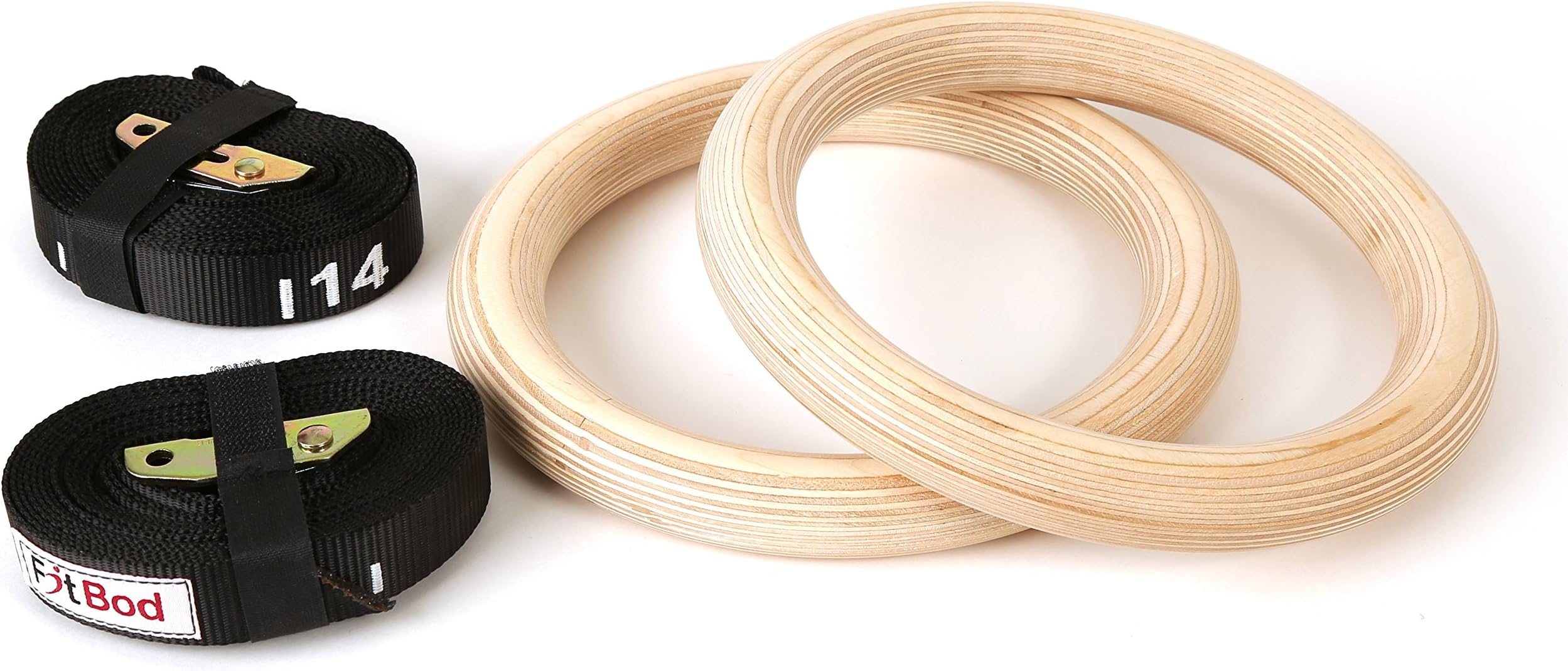 Olympic Wooden Gymnastic Rings With Numbered Buckle Straps - FREE EXERCISE MANUAL - Ultimate Upper Body Workout - Perform Multiple Exercises: Bodyweight, Suspension, Endurance, Crossfit, Calisthenics