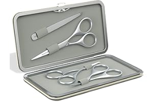 Suvorna Premium Beard & Mustache Scissors Set/Kit with Beard scissors for men - Grooming Scissors men/Facial Hair Scissors/Nose scissors - Eyebrow Scissors - Slant Tweezers (4 Pcs White)