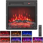 Tangkula 18 Inch Electric Fireplace Heater, Recessed Fireplace Insert with 7-Color Dimmable Flame, 750W/1500W Heating, 8H Timer, Overheat Protection &amp; Remote Control