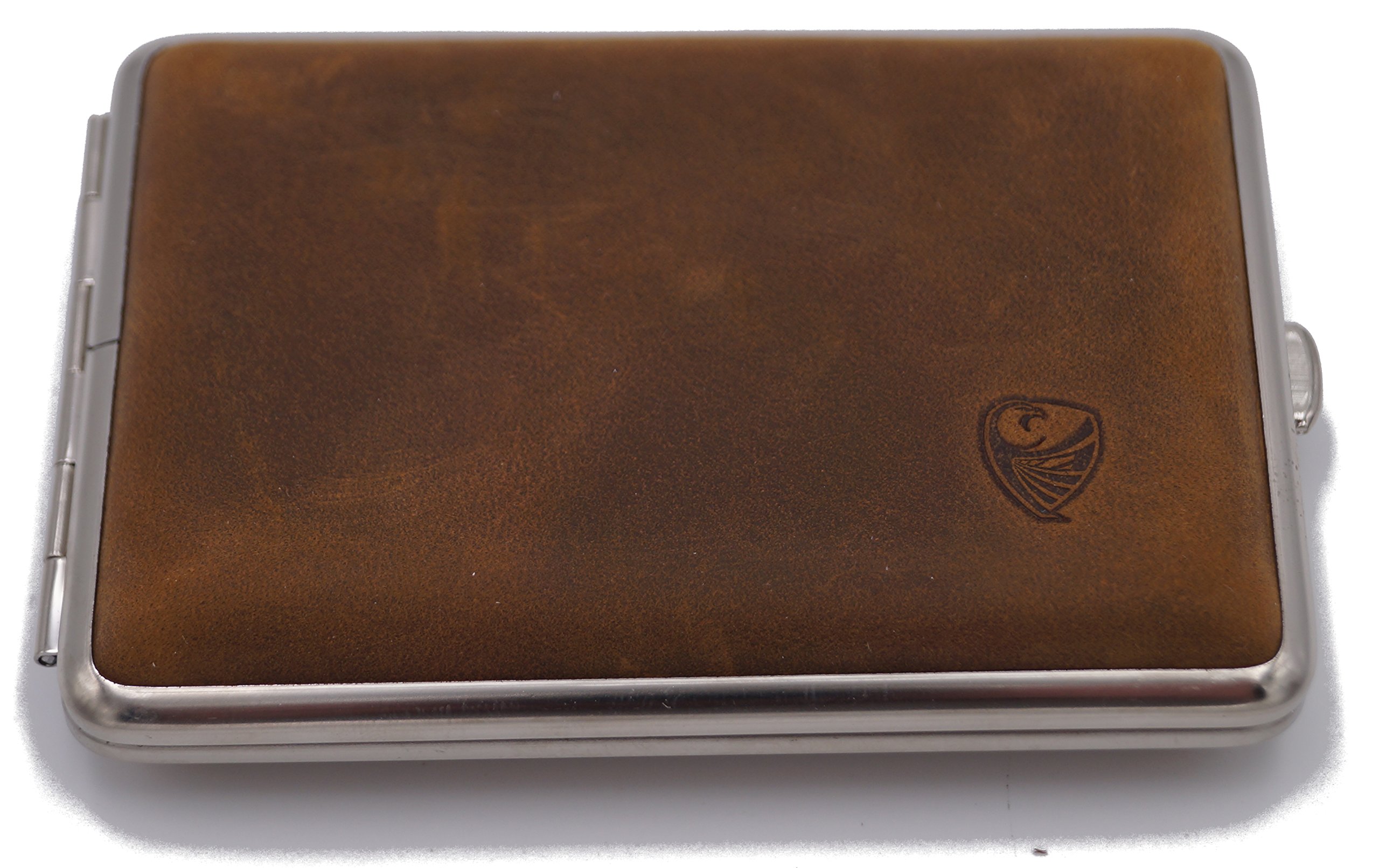 GERMANUS Tobacco Case Pill Box Tablet Dispenser, Made in Germany, "Large Bull", Brown Leather