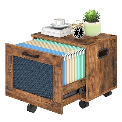 HOOBRO File Cabinet, Rolling File Cart, Under Desk Small Filing Cabinet, File Organizer Box, Home Office File Basket with Drawer for A4, Letter Files, Rustic Brown and Black BF11WJ01G1