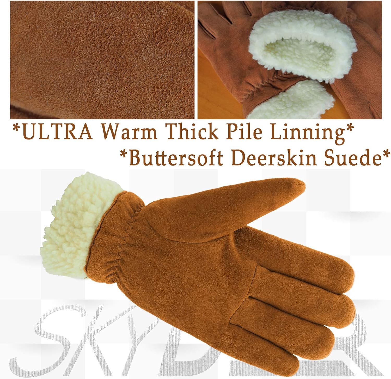 SKYDEER 3M Thinsulate Thermal Winter Work Gloves with Windproof Premium Genuine Deerskin Suede Leather (SD8671T) at  Men’s Clothing store