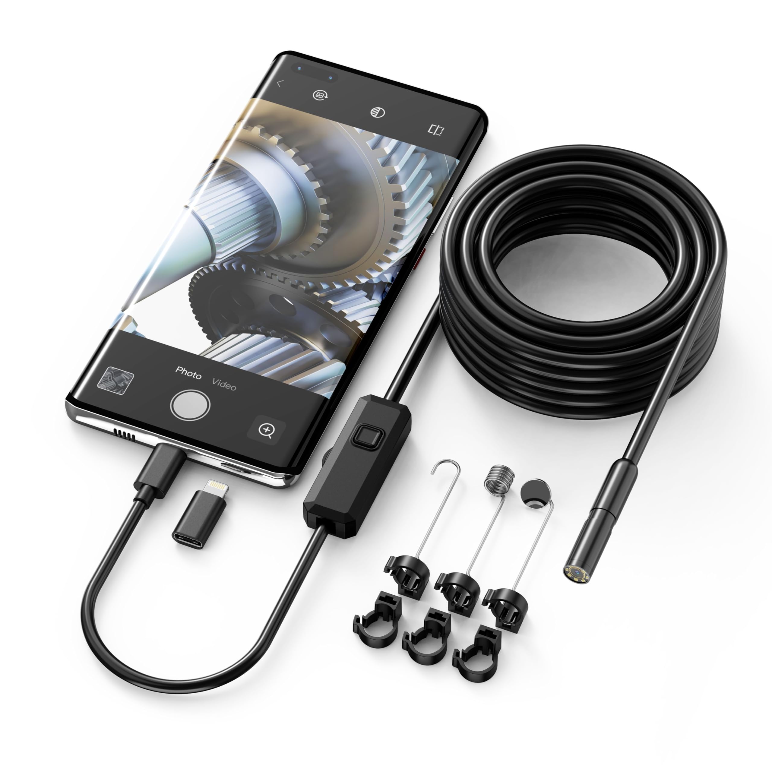 Photo 1 of 1920P HD Endoscope Camera with 8 Light, 9.8ft Ultra-Maneuverable Borescope for Smartphones, Handy Tangle-Free Snake Lightweight Inspection, Semi-Rigid Cable for Android and iOS, iPhone, iPad, Tablets