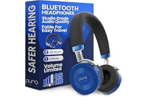 Puro Sound Labs JuniorJam Plus Volume-Limiting Wireless Bluetooth Headphones for Kids, Secure Audio with Adjustable On-Ear Design, 22-Hour Battery Life, Ideal for Tablets, Smartphones & PCs - Blue