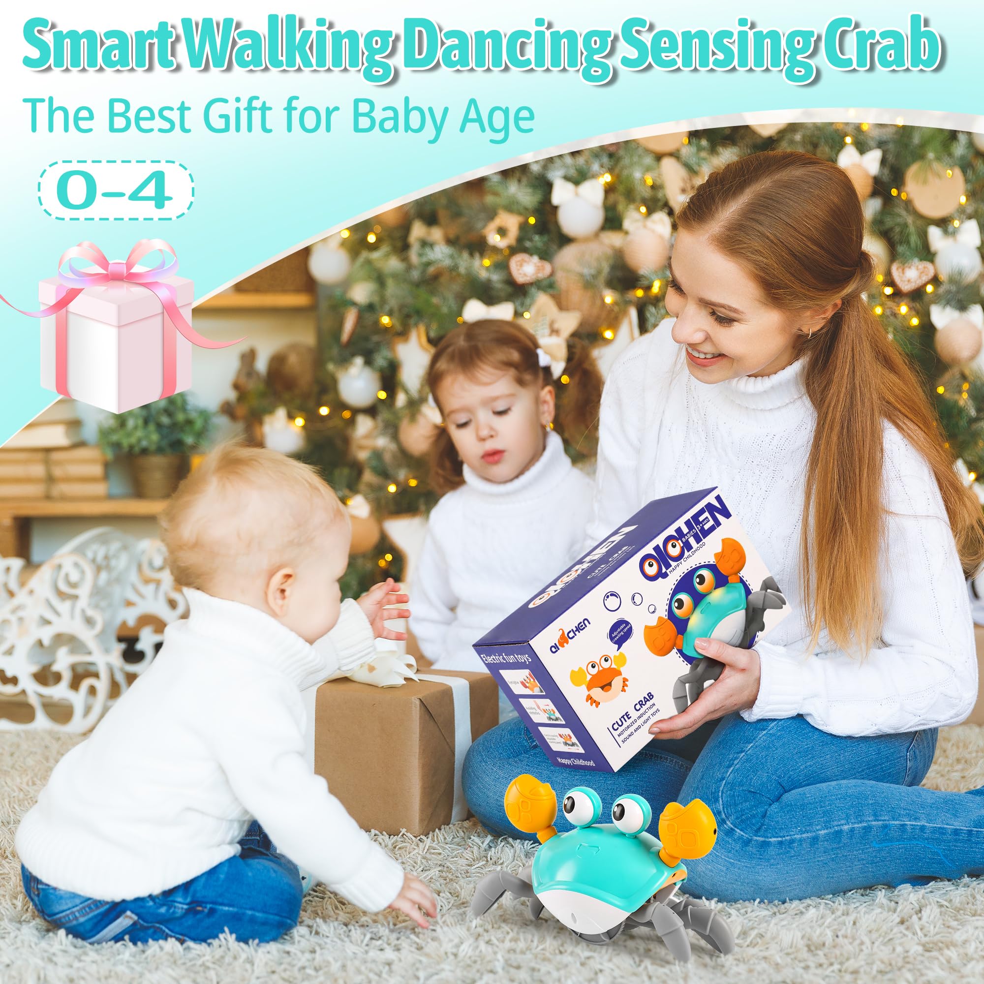 Hirger Crawling Crab Baby Toy Infant: Tummy Time Toys for Babies 3 6 9 12 18 24 36 Months, Walking Dancing Sensing Crab for Toddler 1 2 3 4 Year Old, 1st Music Birthday Gifts for Boys Girls