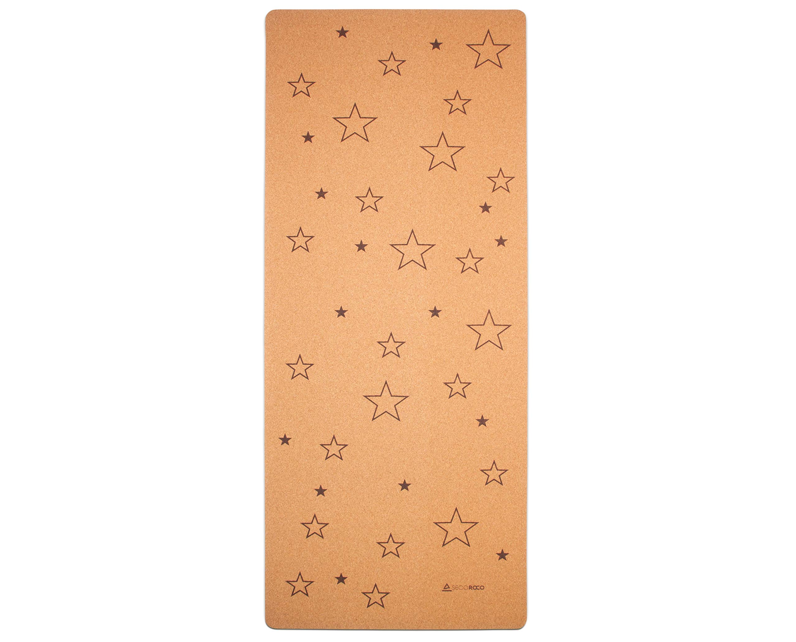 Yoga mat for children made of cork and rubber with stars, size 122 x 61 cm, non-toxic, non-slip, vegan and sustainable, eco yoga mat including yoga bag