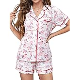 FEMLE Womens Preppy Monkey Pajamas Y2k Cute Pj Sets 2 Piece Short Sleeve Button Down Loungewear Pjs Shorts Pajama Set