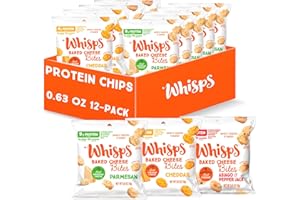 Whisps Cheese Crisps - Parmesan, Cheddar, Tangy Ranch & Nacho Cheese Snacks for Keto, 6-9g of Protein Per Bag, Low Carb, Gluten & Sugar Free, Great Tasting Healthy and All Natural Cheese Crisps - Variety, .63 Oz (Pack of 12)