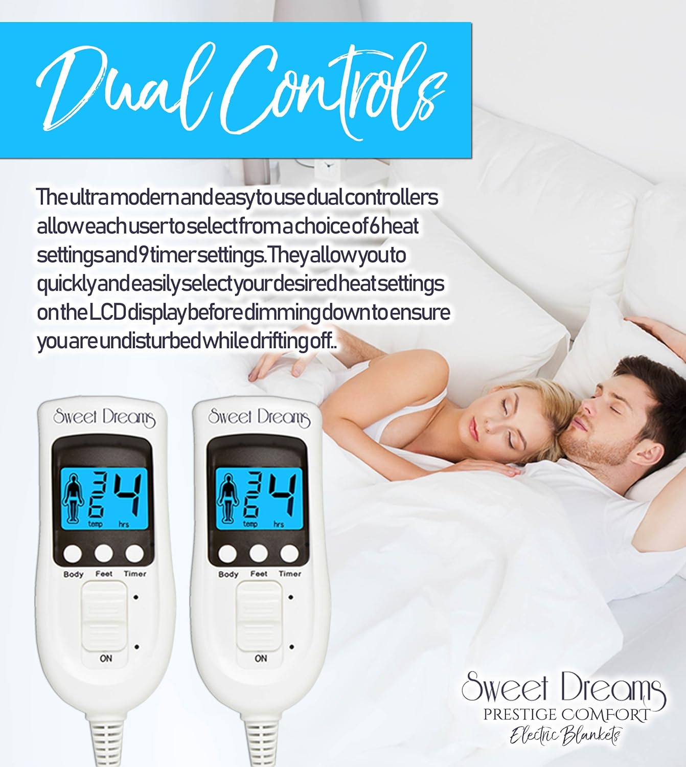 Sweet Dreams Electric Blanket Double Bed Size 193 x 137 x 40cm, Plush Fleece Quilted, Fitted, Washable - Image 3