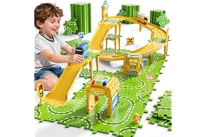 XINNOVEL 3-Tier Large Puzzle Race Car Track Set for Kids 3-5, Puzzle Tracks Car Play Set, Race Tracks Toys for Toddler Boys 3 4 5 6 Year Old, Birthday Gifts for Kids 3 4 5 6 7 8 Year Old Boys Girls