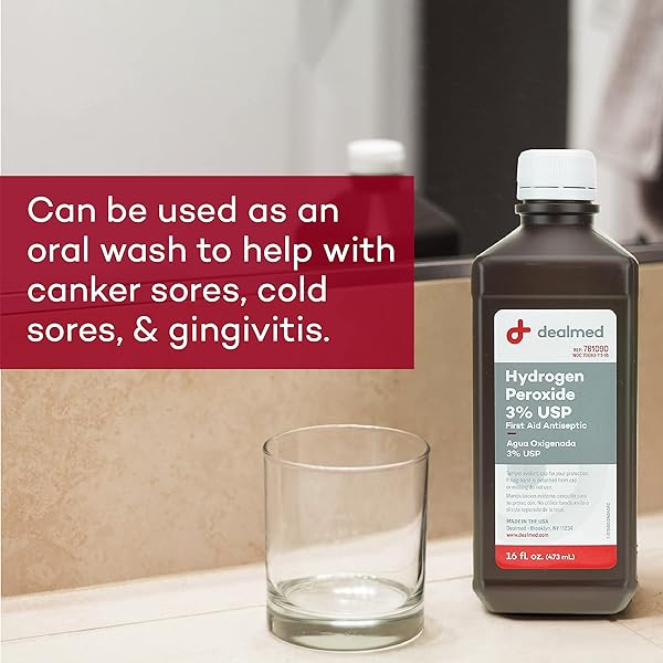 DEALMED HYDROGEN PEROXIDE 3% USP – 16 FL. OZ. USA MADE HYDROGEN PEROXIDE CLEANER, HYDROGEN PEROXIDE 3 PERCENT FIRST AID CLEANER, HYDROGEN PEROXIDE SOLUTION FOR FIRST AID KIT AND MEDICAL FACILITIES