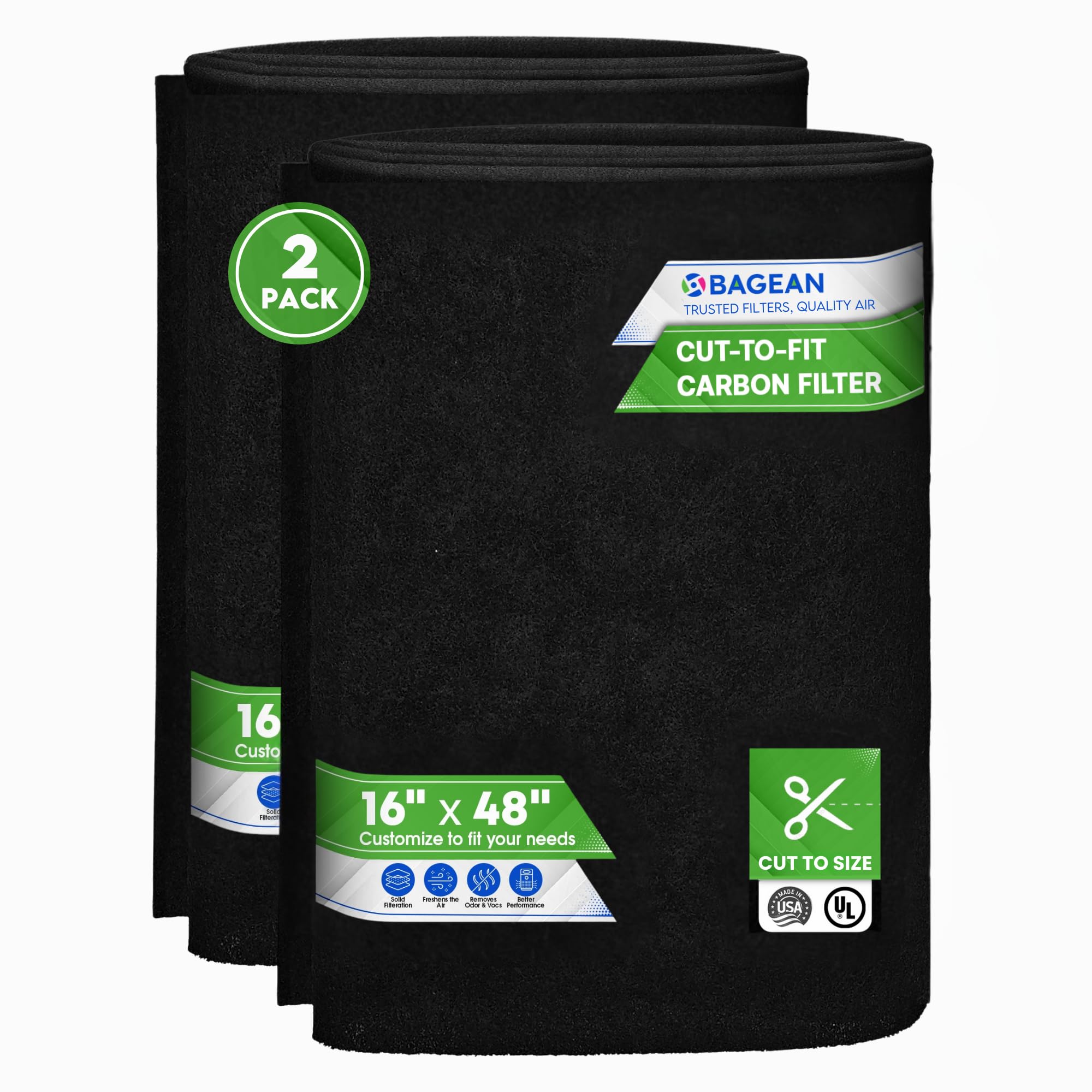 Photo 1 of Cut to Fit Activated Carbon Filter Sheet 16” x 48” - Activated Carbon Air Filter for Air Purifiers Window AC Air Vent And More - Charcoal Filters Effectively Remove Odors & Freshens the Air (2-Pack)