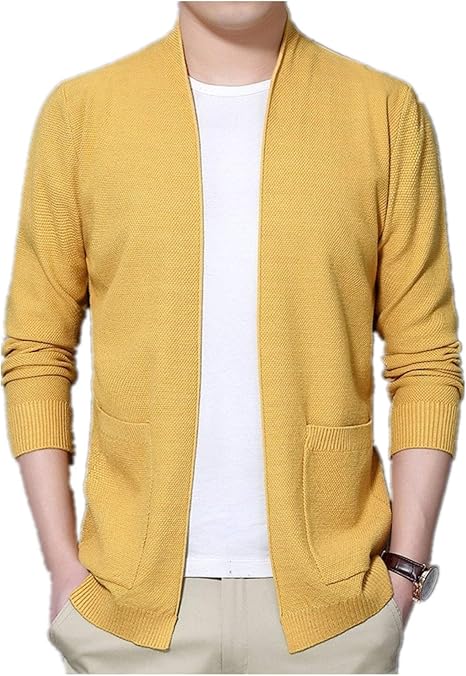 Amazon Co Jp 男性のカーディガンファッションのドレスアップニットセーターメンズ春秋細い実線sweatercoat Vネックカジュアル男性ニットカーディガン Color Yellow Size Large ホーム キッチン