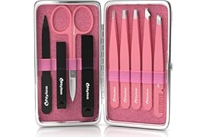 Nylea Professional Tweezers Set and Nail Clippers for Men and Women [Perfect Alignment/Grip] Best Precision Stainless Steel Kit for Ingrown Hair Eyebrows Facial Hair Splinter and Eyelashes (Pink)