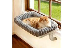 Zoratoo Cloud-Cuddle Cat Window Perch with 4-Sided Bolster, Zipper Design Cushion Window Seat for Window Sill, Sturdy Metal Frame & Easy Assembly Pet Hammock Bed for Indoor Cats (Gray, Medium)