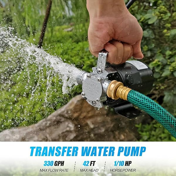 WATER TRANSFER PUMP, 115V 1/10HP ELECTRIC UTILITY PUMP WITH ON/OFF SWITCH 2 * 6 FT WATER HOSES KIT FOR REMOVING WATER FROM GARDEN POOLS AQUARIUMS HOT TUB DRAINING 1/8’’ LOW SUCTION FOR RAIN BARREL