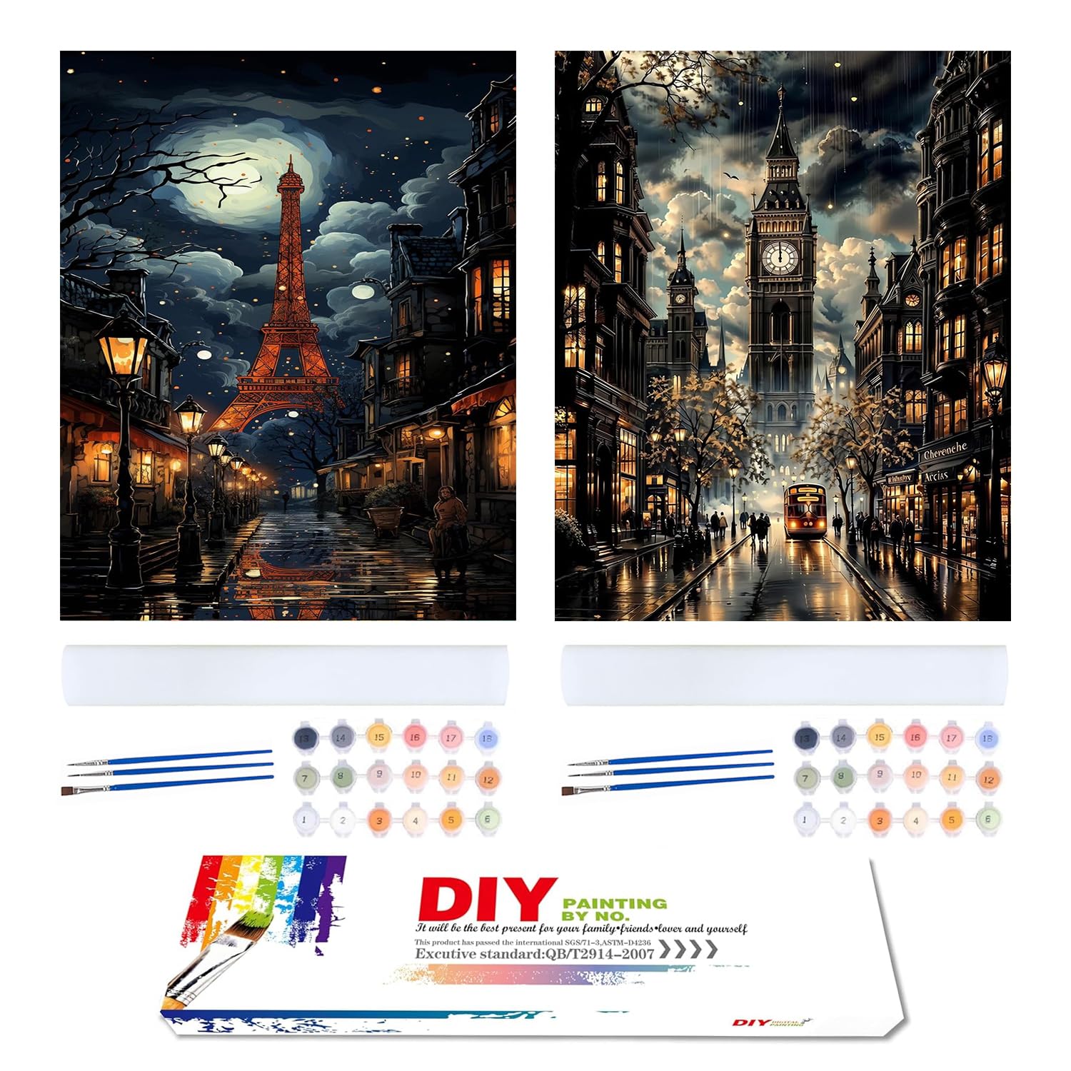 2 Pack Paint by Numbers for Adults City(with Gifts Box),Numbers Painting Adults City,Painting by Numbers for Adult DIY Color Oil Paintings Acrylic Paints Perfect for Gifts,Home Wall Decor 16x20in — image 1