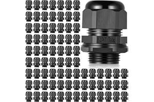 Relaxweex 50 Pcs 3/4" NPT Black Nylon Cable Gland, Waterproof IP68 Adjustable Locknut Cable Diameter Waterproof Connectors Black Cord Grip
