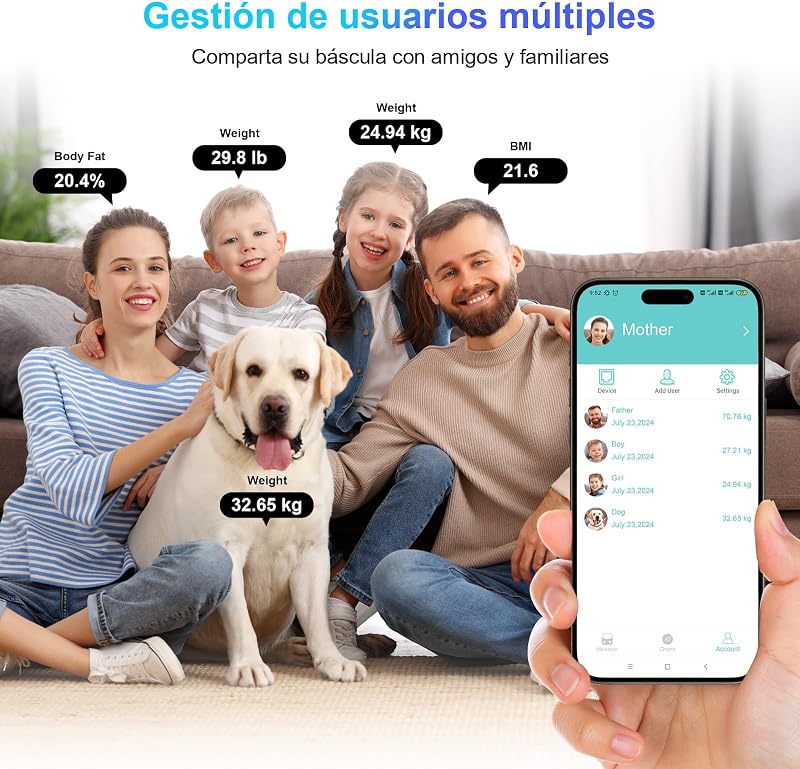 Bascula de Baño Digital, Bascula Grasa Corporal y Muscular con App, Bascula para peso corporal Inteligente, 13 Monitores de Composición Corporal Peso IMC Muscular, Máximo 180kg
