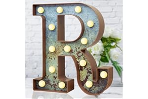 ELNSIVO LED Marquee Light Up Letters Industrial Vintage Style Lighted Letters Rust Metal Effect Marquee Letter with Lights Illumination Letter Signs for Christmas Wedding Birthday Party Home Cafe Bar Decor-R
