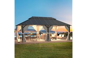 EROMMY 12' x 20' Gazebo Outdoor Double Roof Aluminum Composite Canopy Aluminum Frame Pavilion with Curtains and Netting for Patio Lawn Garden Backyard