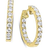 Oro Leoni 925 Silver 14K Yellow Gold Plated Cubic Zirconia inside out Hoop Earrings 1.5in Diameter