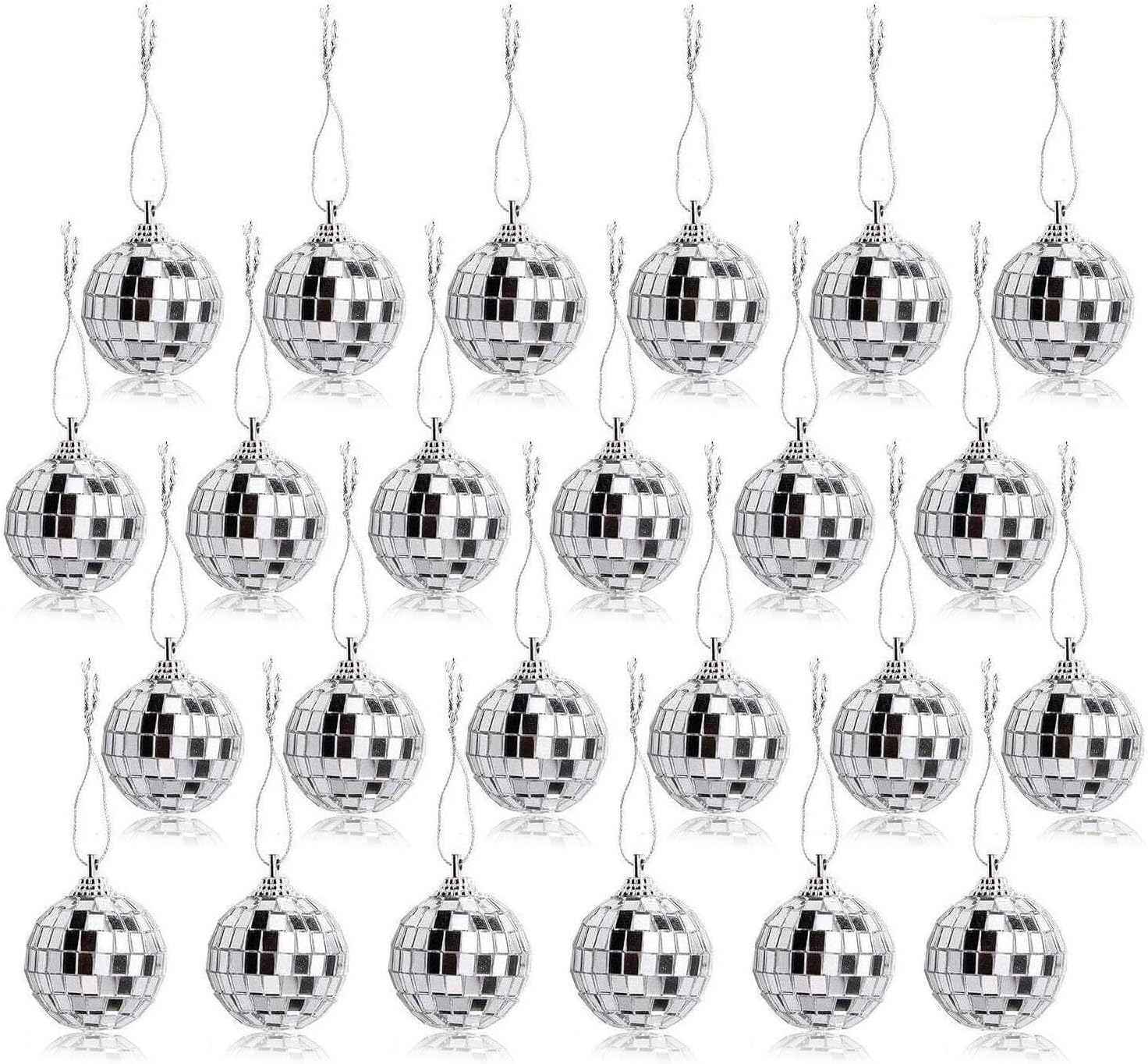 Ornaments - 24 Pcs Silver Disco Mirror Ball for Party Decoration, Christmas Tree Wedding Birthday Party Ornaments(4CM)
