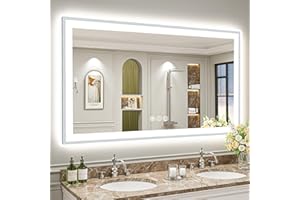 AWANDEE 60x36 Brushed Nickel LED Bathroom Mirror with Lights, Backlit & Front Lit, Anti-Fog Sliver Framed Metal Frame Lighted Vanity Mirror for Bathroom Wall, 3 Colors, Dimmable, Memory, Shatter-Proof