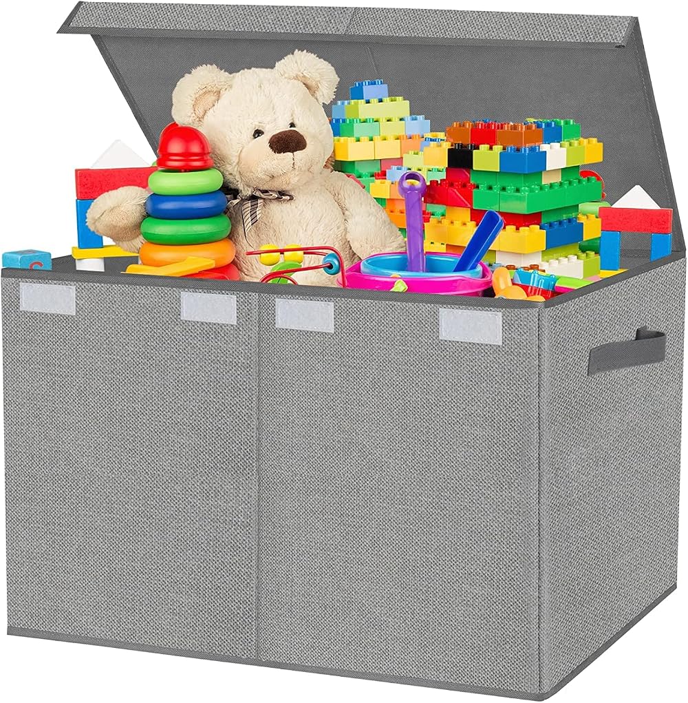VERONLY Large Foldable Toy Box Chest with Lid 24.5x13x16 Linen Grey