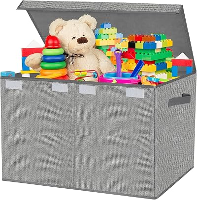 VERONLY Large Foldable Toy Box Chest with Lid 24.5x13x16 Linen Grey
