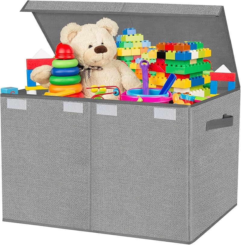 VERONLY Large Foldable Toy Box Chest with Lid 24.5x13x16 Linen Grey