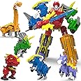Wenbeier Robot Dinosaur Toys 5 in 1 Combined Large Robot Toys Take Apart Toys Including 5 Dinosaur Action Figures -Triceratops Deformation Toys for Kids 6-12（8“）