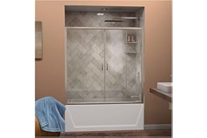 DreamLine Visions 56-60 in. W x 58 in. H Semi-Frameless Sliding Tub Door in Brushed Nickel, SHDR-1160586-04