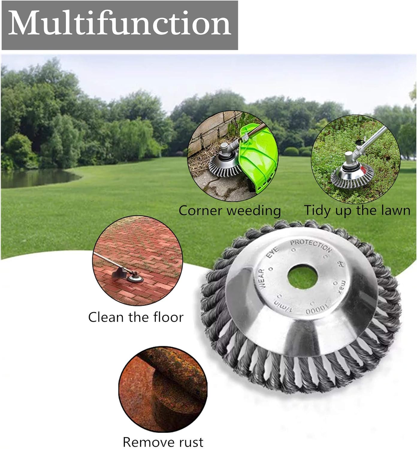 GS 6Pcs 8 Inches Steal Wire Brush Cutter Trimmer Head Set,with Thrust Washer, Rider Plate, Collar Nut, Maintenance Screwdriver, Bevel Washer,Adapter Kit for String Trimmers, Rust Removal, Lawn Mower: Garden & Outdoor