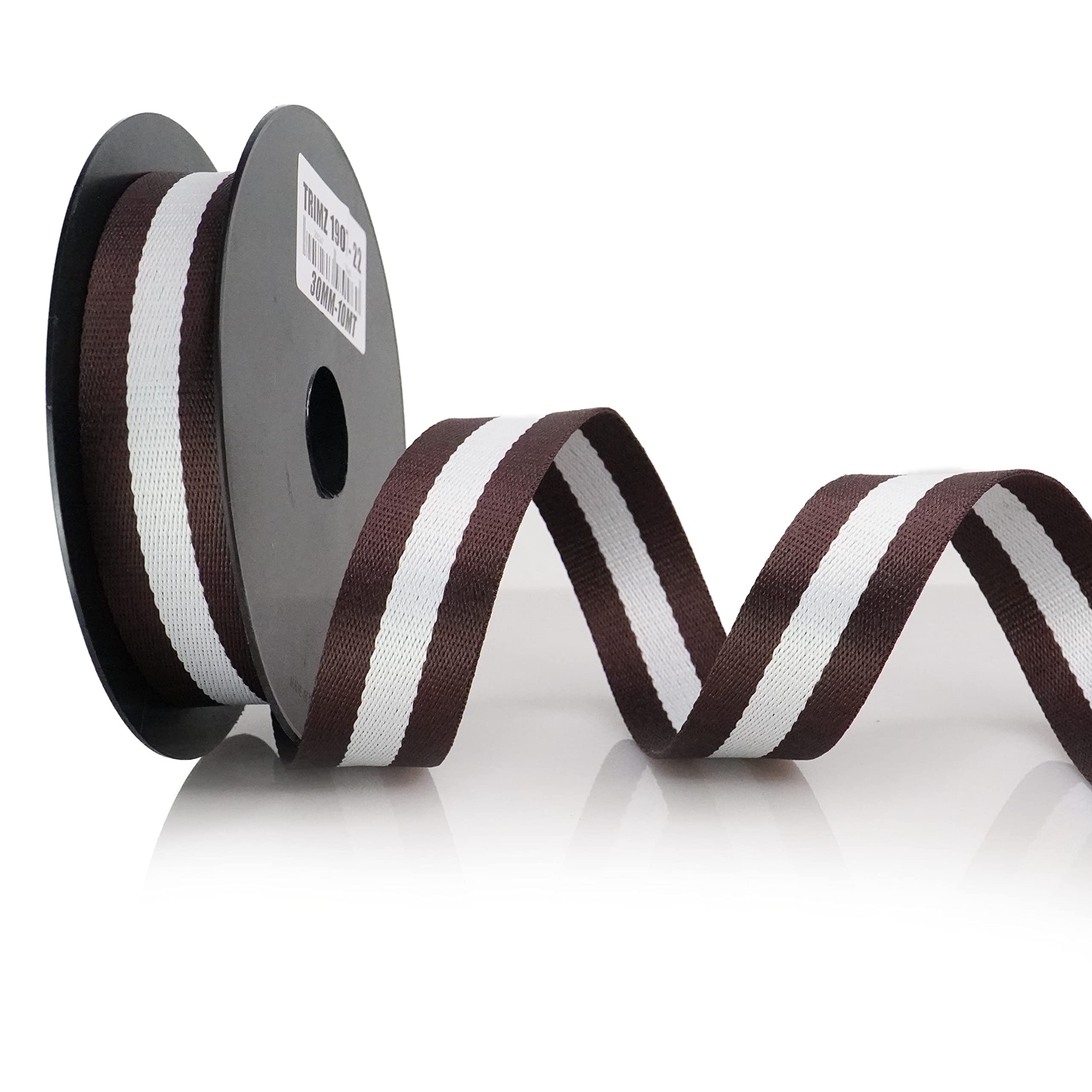 10mtrs x 30mm Heavy Duty Polyester Webbing - Brown, White Stripe