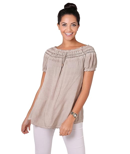 KRISP® Damen Leichte Kurzarm Bluse Lockeres Tunika Shirt