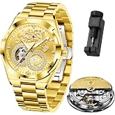 LOUIE JUELEN Dress Men's Automatic Watches Self-Winding Analog Mechanical Watch Luminous Waterproof Wrist Watch for Men, Gold/Black/Blue Dial, Stainless Steel Band, No Battery Needed