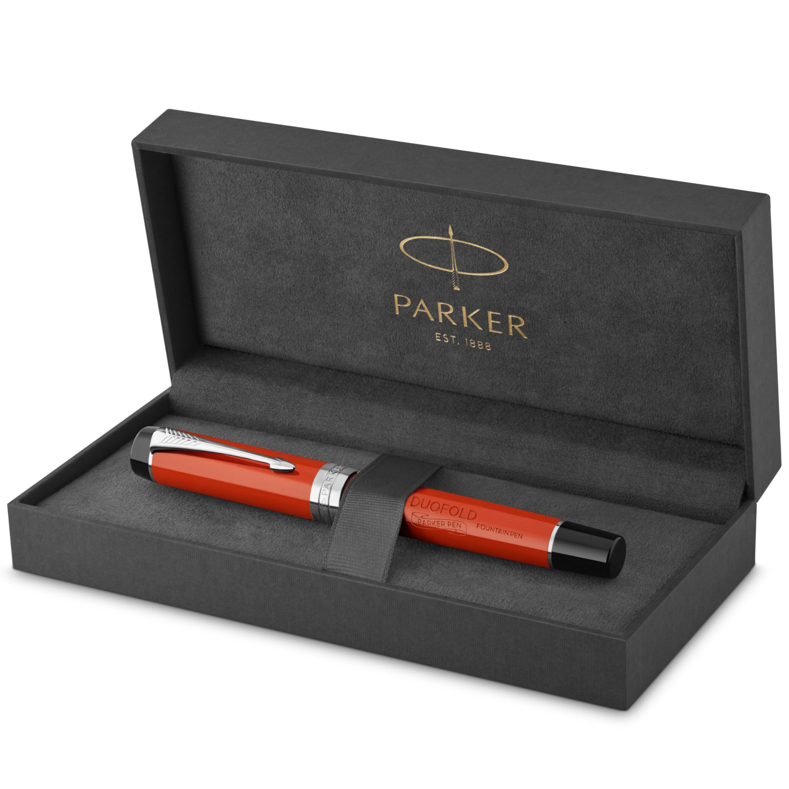 Parker Duofold Centennial Fountain Pen | Classic Big Red Vintage | Fine Solid Gold Nib | Black Ink And Convertor | Gift Box