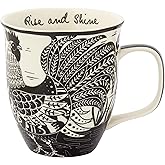 Karma Gifts 14 oz Black and White Boho Mug Rooster - Cute Coffee and Tea Mug - Ceramic Coffee Mugs for Women and Men