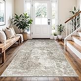 4x8 Washable Area Rug – Non-Slip Rubber Backed Indoor Rug for Entryway, Kitchen, Hallway | Modern Abstract Neutral Low Pile Thin Floor Mat for Bedroom, Living Room, Office (Beige/Grey)