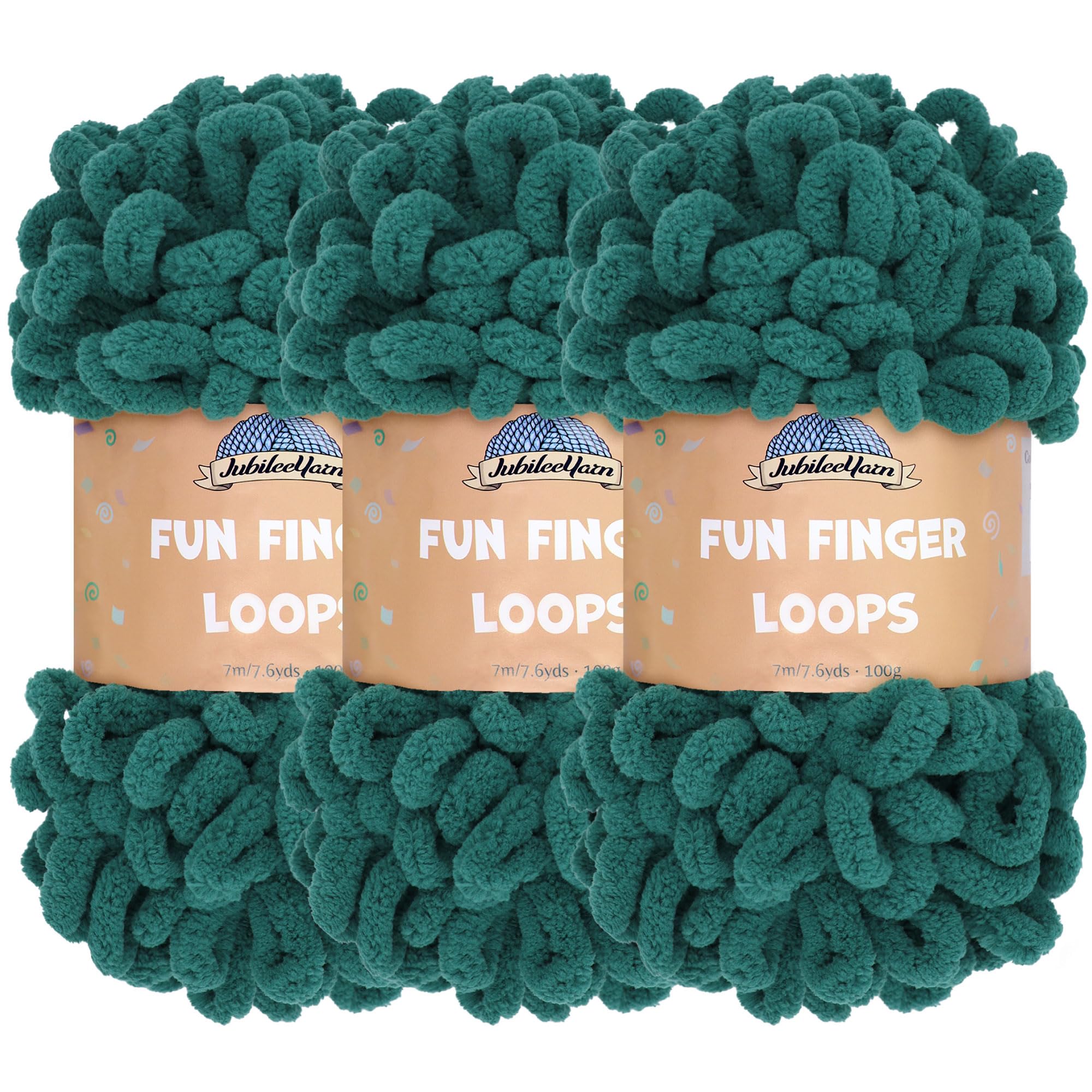 JubileeYarn Fun Finger Loops Yarn - Polyester Jumbo Weight Loop Yarn - 100g/Skein - Jade - 3 Skeins