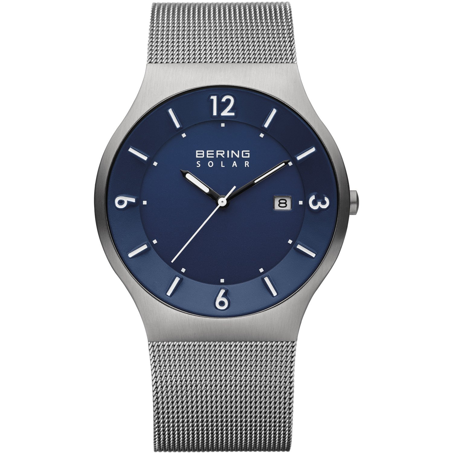 BERING Men Analog Solar Collection Watch with stainless steel Strap and Sapphire Crystal 14440-007, Grey/Blue, 40