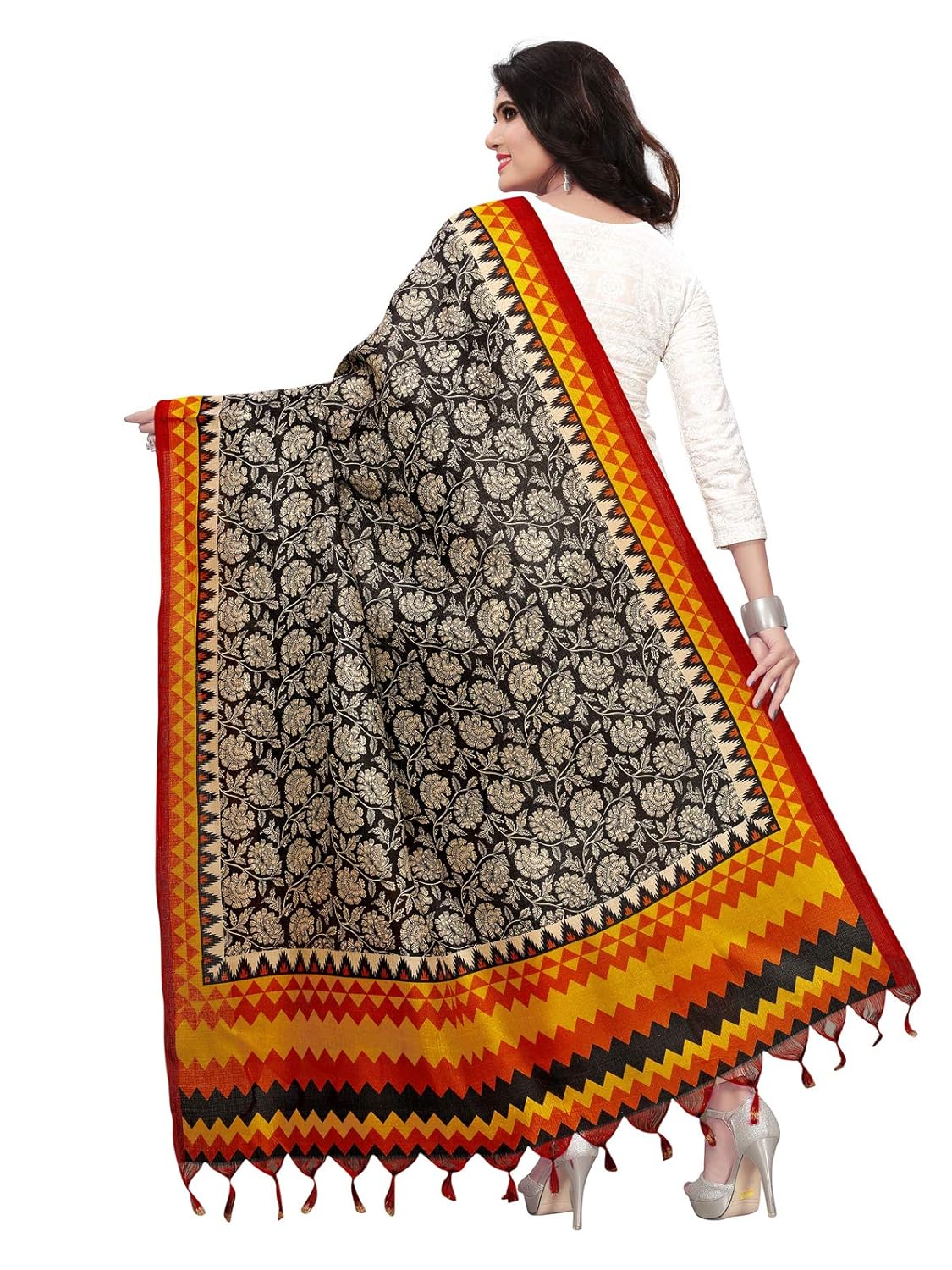 kanchnar women's balck and mustard bhagalpuridupatta