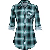 DJT Womens Button Down Shirts Fall Tops Soft Knitted Stretchy Roll Up Long Sleeve Dressy Casual Shirt Work Blouse Top