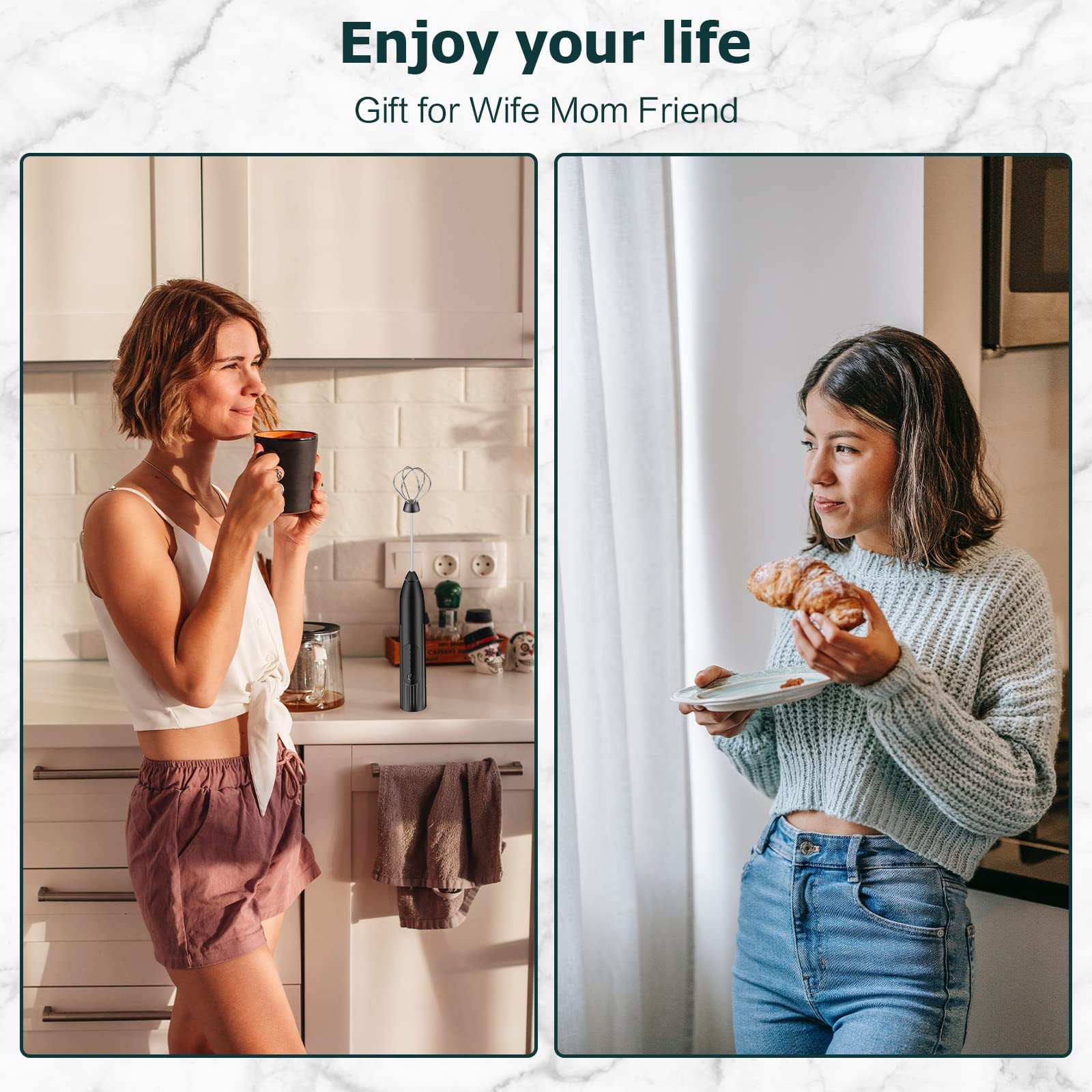 milchaufschäumer elektrisch stab,USB wiederaufladbar ​milchschäumer,melektrischer schneebesen 3 einstellbare geschwindigkeiten edelstahl für kaffee cappuccino latte heiße schokolade (Schwarz) 4