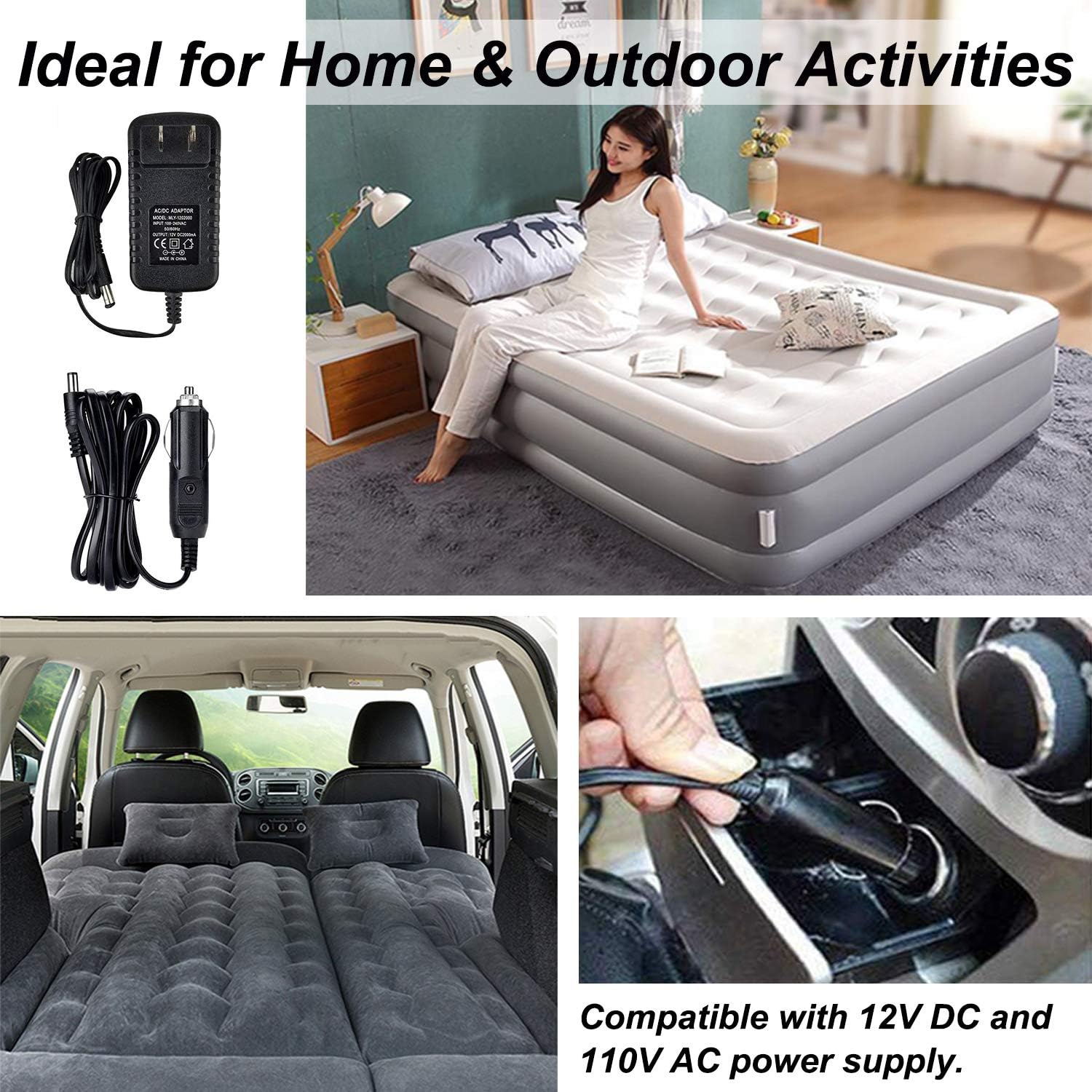 YANX Electric Air Pump, 110V AC/12V DC Portable Air Mattress Pump Two-Way Universal Inflator Electric Pump for Inflatables Pool, Airbeds, etc with 3 Nozzles and 1 Storage Bag: Home & Kitchen
